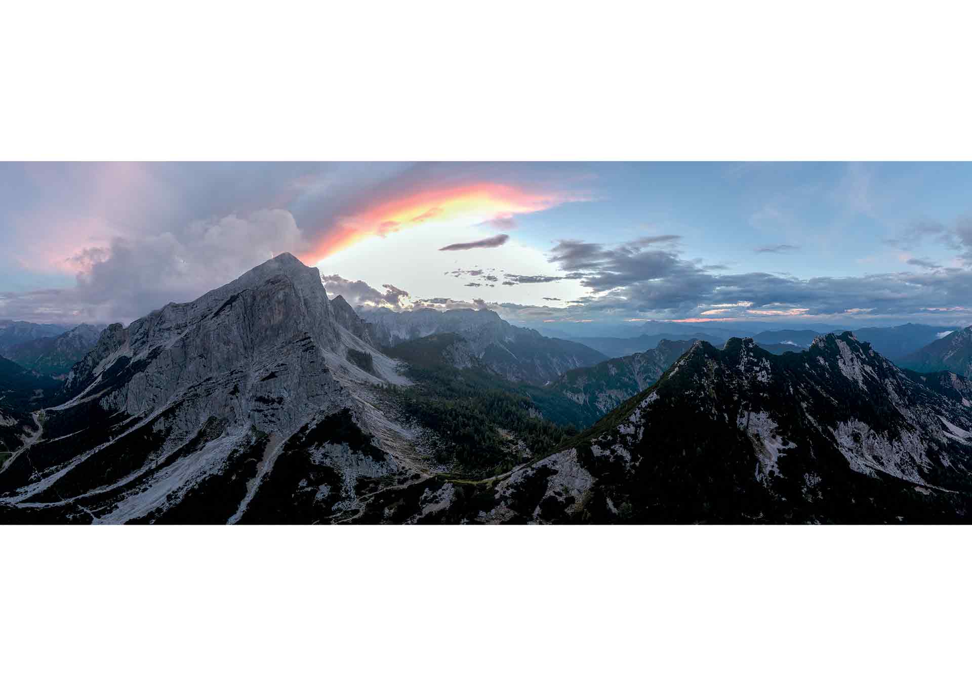 Colourful sunset of the Julian Alps.